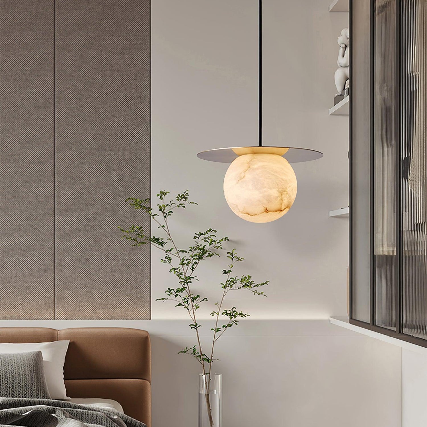 Alabaster Sphere Bedroom Pendant Light