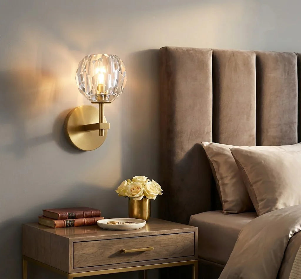 Faceted Crystal Brass Wall Sconce