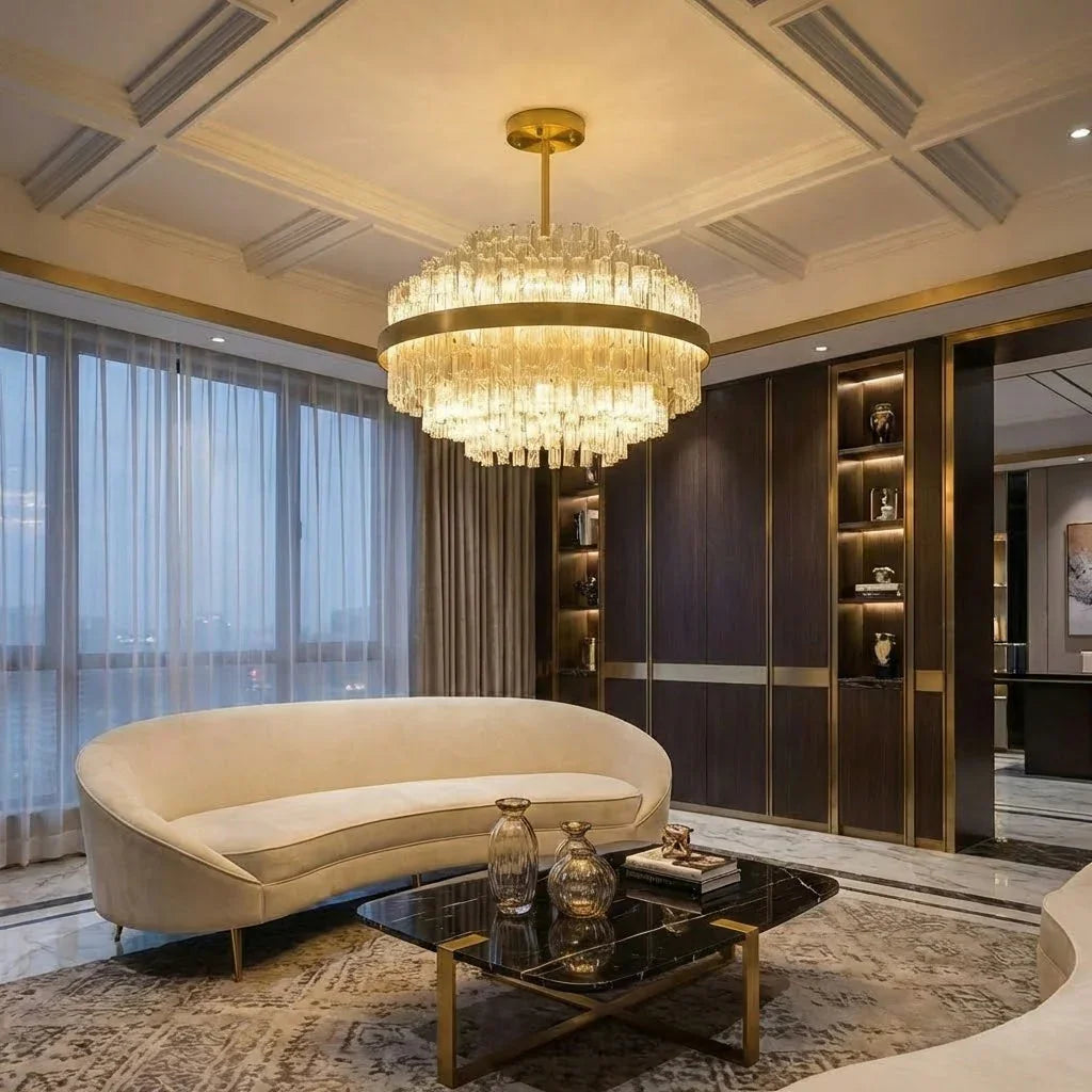 Golden Linear Glass Rod Chandelier