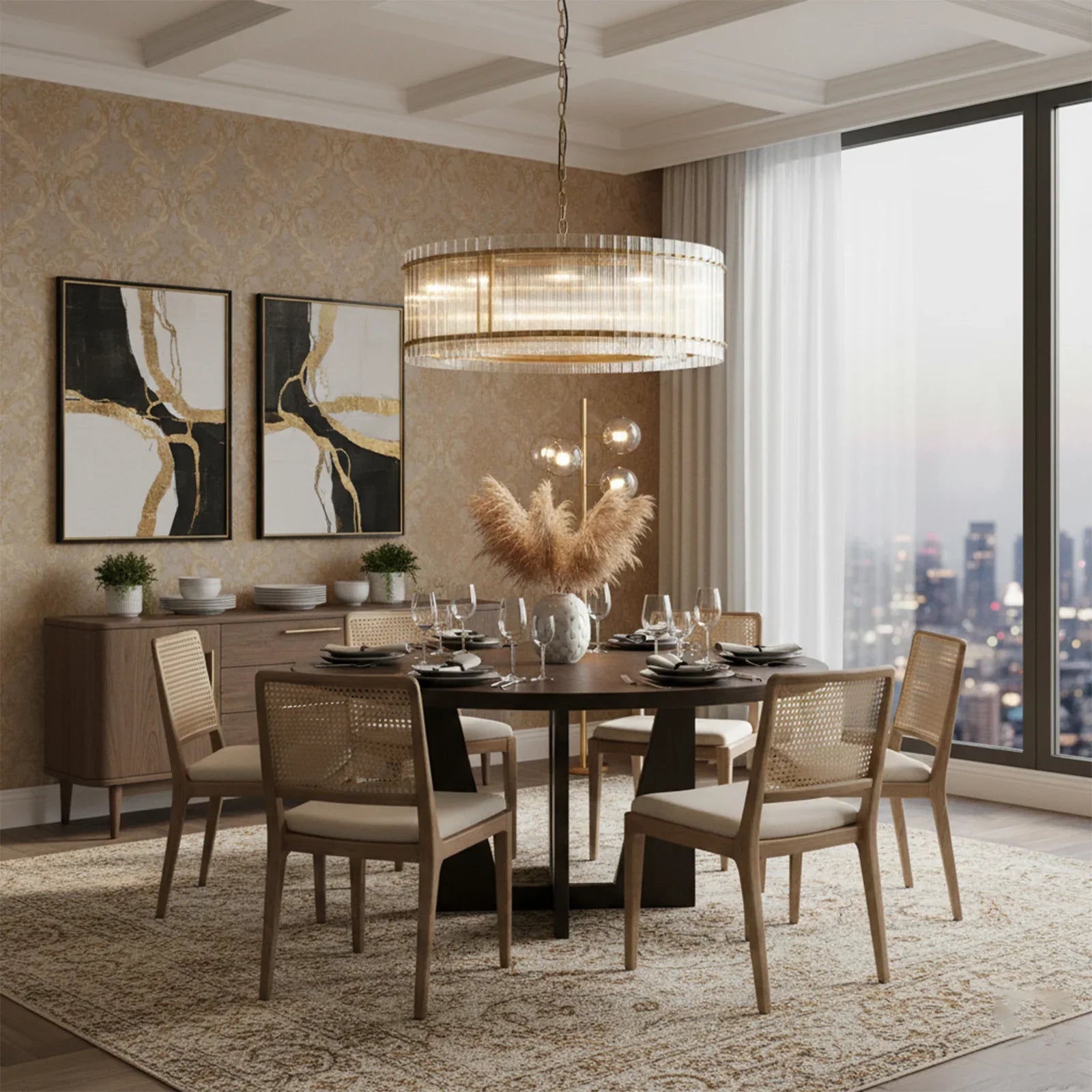 Grand Tiered Chandelier with Fluted Glass Rod