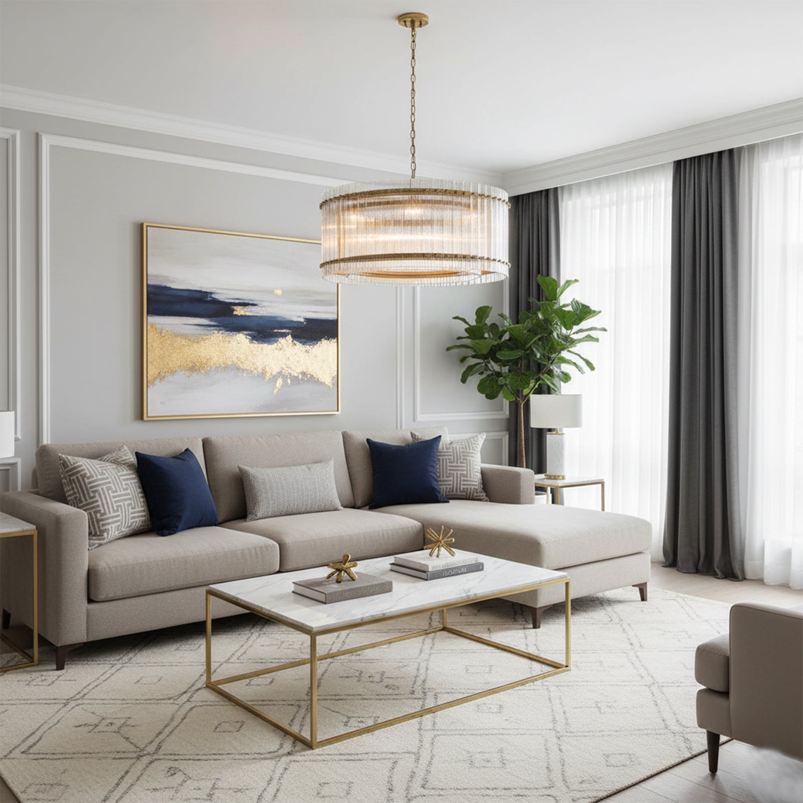 Grand Tiered Chandelier with Fluted Glass Rod