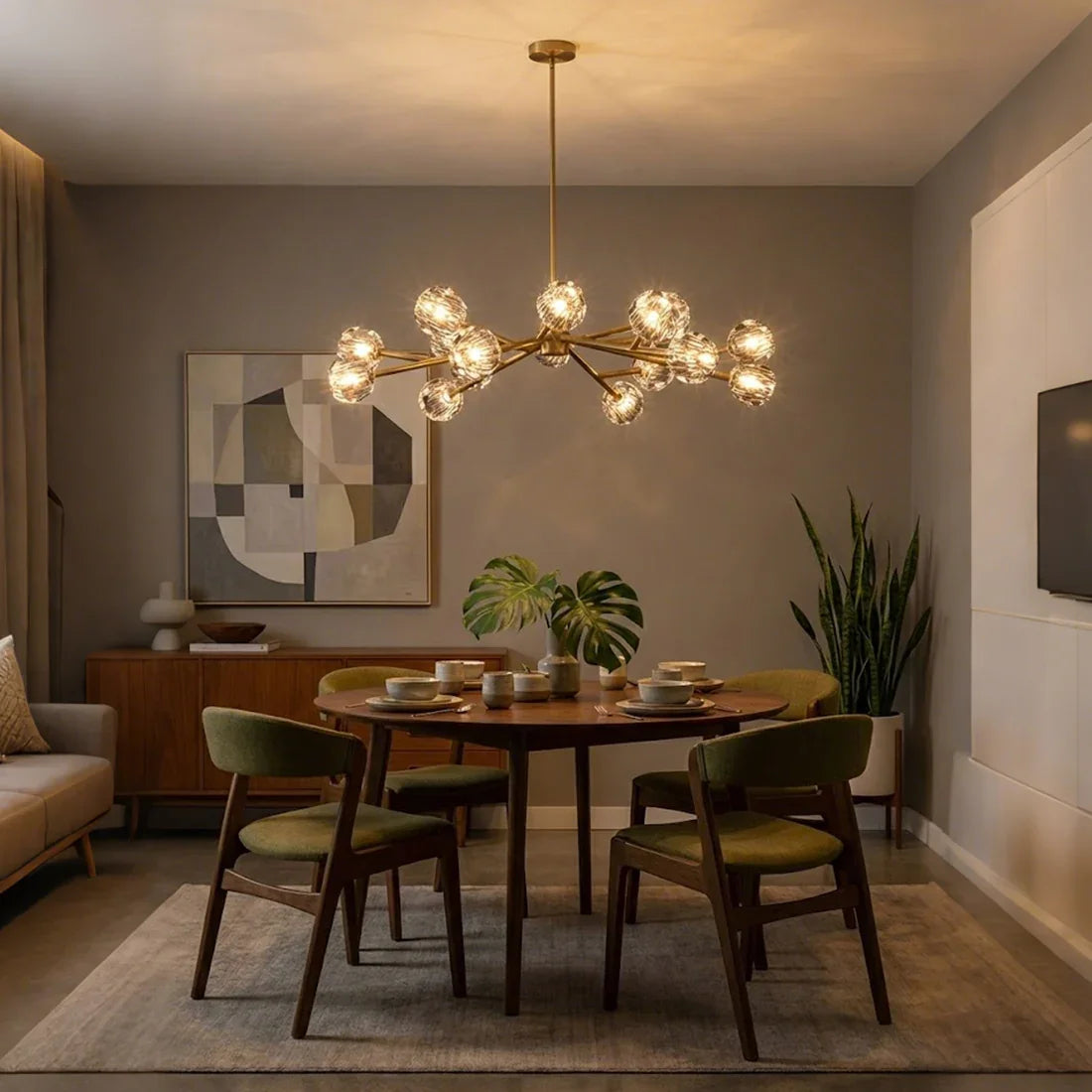 Hand-Cut Crystal Orb Branching Chandelier