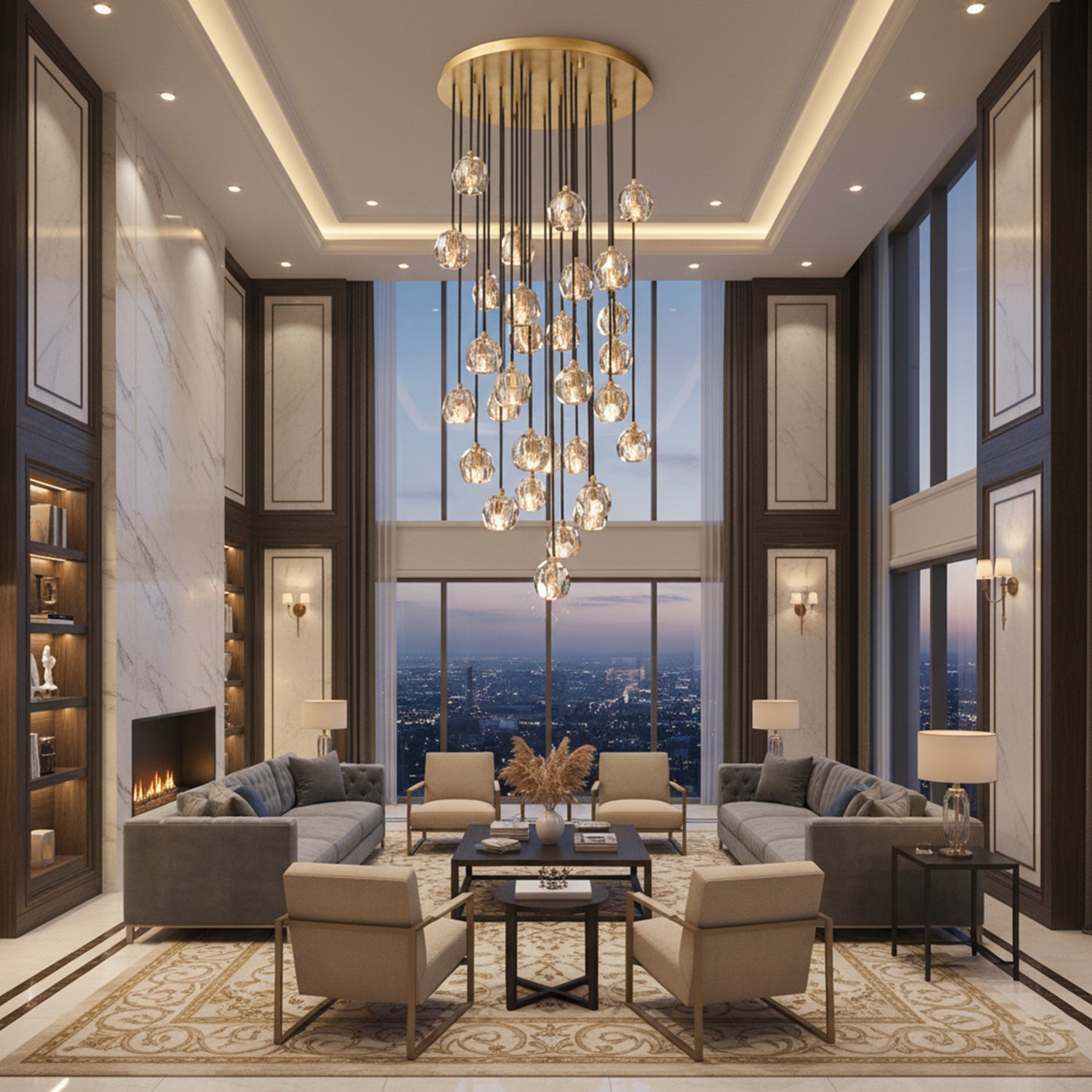 Luxury Faceted Crystal Cluster Chandelier