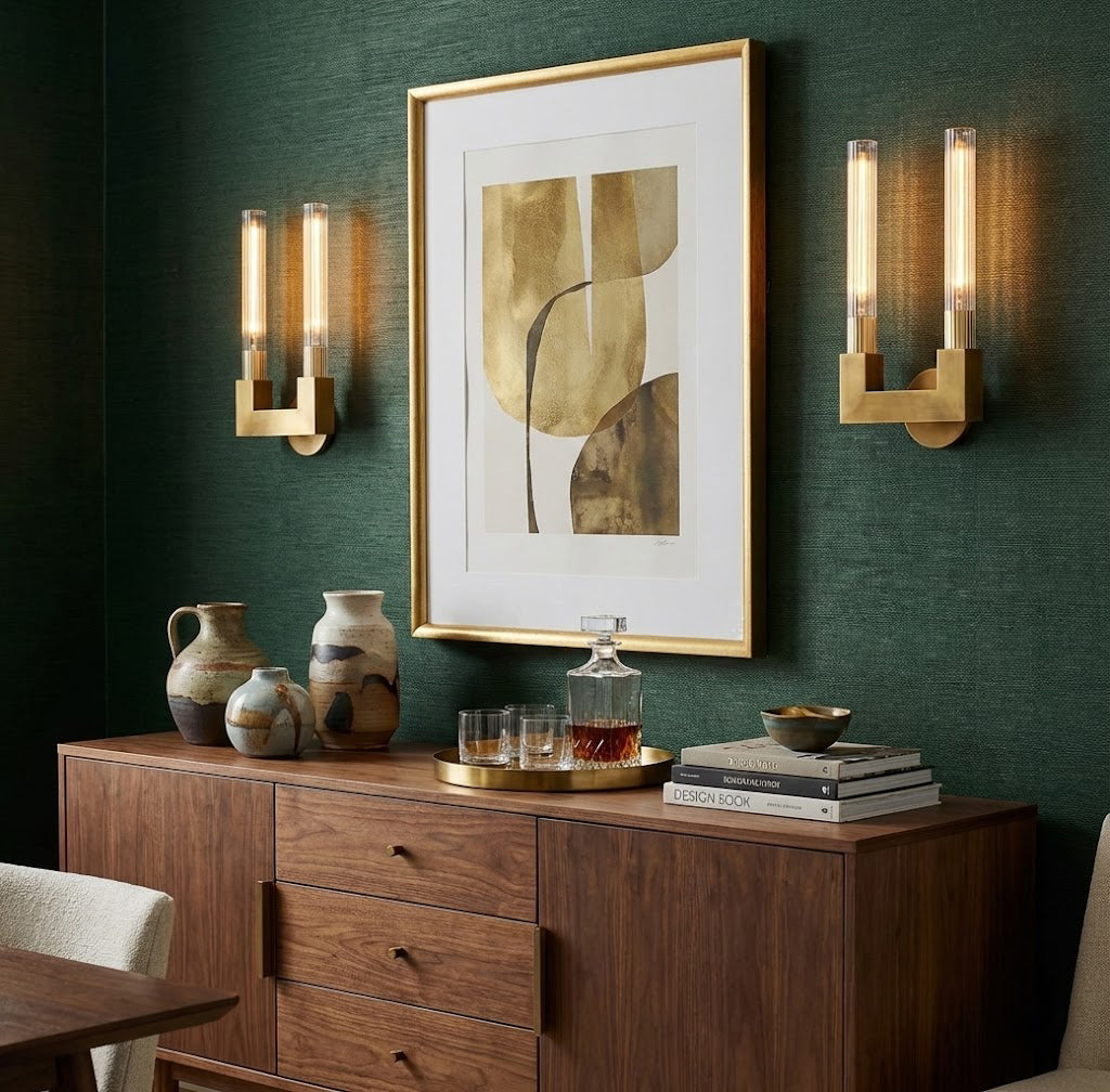 Modern Linear Brass & Glass Wall Light