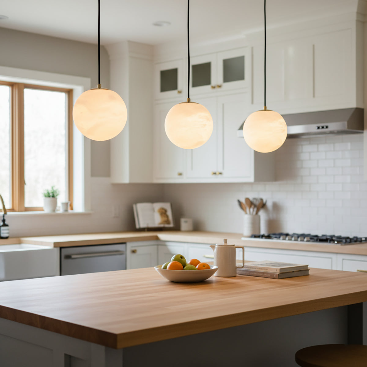 Nordic Style Spherical Alabaster Pendant Light