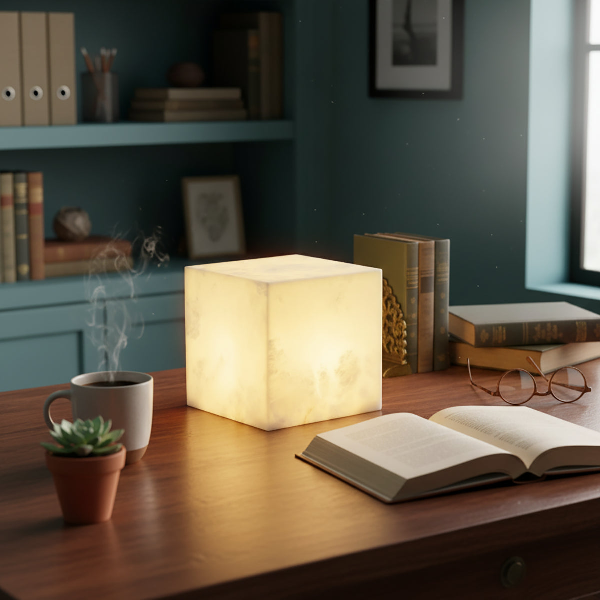 Simple Alabaster Cube Table Lamp