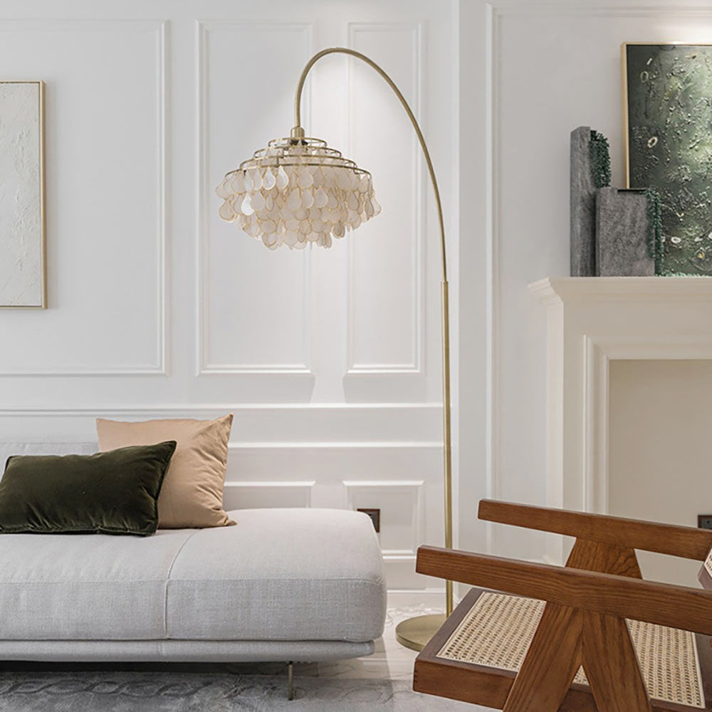 Teardrops Capiz Arc Floor Lamp