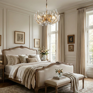 Adela Artisan Hand-Blown Glass Chandelier - French Country Bedroom Molding Panel Upholstered Headboard | HoaiLamp