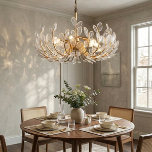 Adela Artisan Hand-Blown Glass Chandelier - Transitional Dining Room Cane Back Chairs Sunlight | HoaiLamp