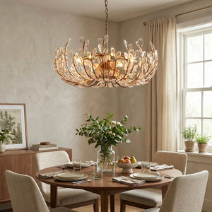 Adela Artisan Hand-Blown Glass Chandelier - Bright Neutral Dining Room Round Wood Table | HoaiLamp