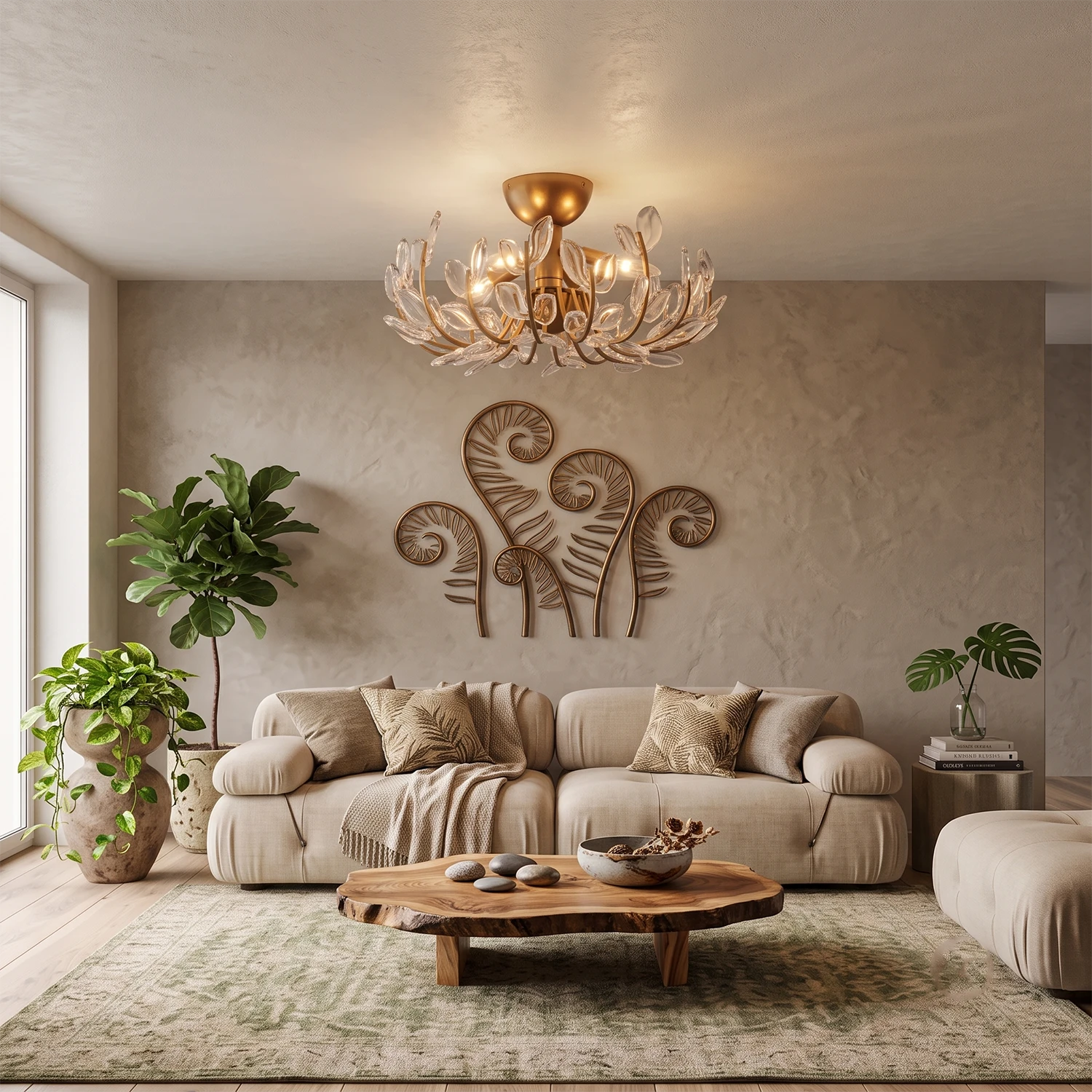 Adela Glass Leaf Semi-Flush Ceiling Light