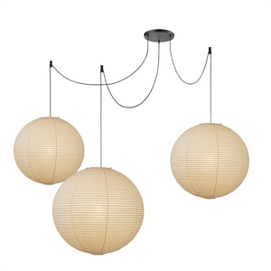Akari Spherical A Series Pendant Light - 3-Light Configuration (Black Hardware)