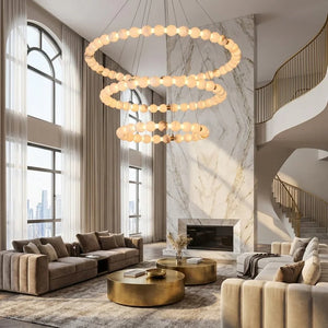 Alabaster Beaded Ring Chandelier - Luxury High Ceiling Villa Lounge Gold Coffee Tables | HoaiLamp