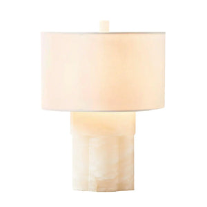 Alabaster Column Drum Table Lamp - Isolated White Background Illuminated Product Shot | HoaiLamp