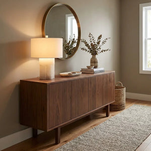 Alabaster Column Drum Table Lamp - Mid Century Entryway Foyer Console Table Round Mirror | HoaiLamp