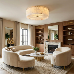 Alabaster Disc Flush Mount Ceiling Light - Formal Living Room Classic Fireplace Mantel Boucle Couch | HoaiLamp