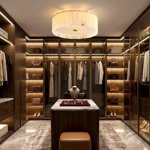 Alabaster Disc Flush Mount Ceiling Light - Luxury Walk In Closet Custom Wardrobe Dressing Center Island | HoaiLamp