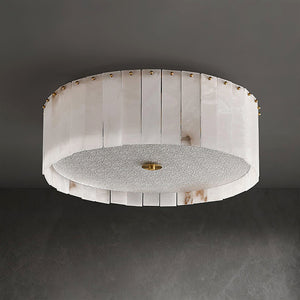 Alabaster Disc Flush Mount Ceiling Light - Studio Dark Grey Background Unlit Natural Slats | HoaiLamp