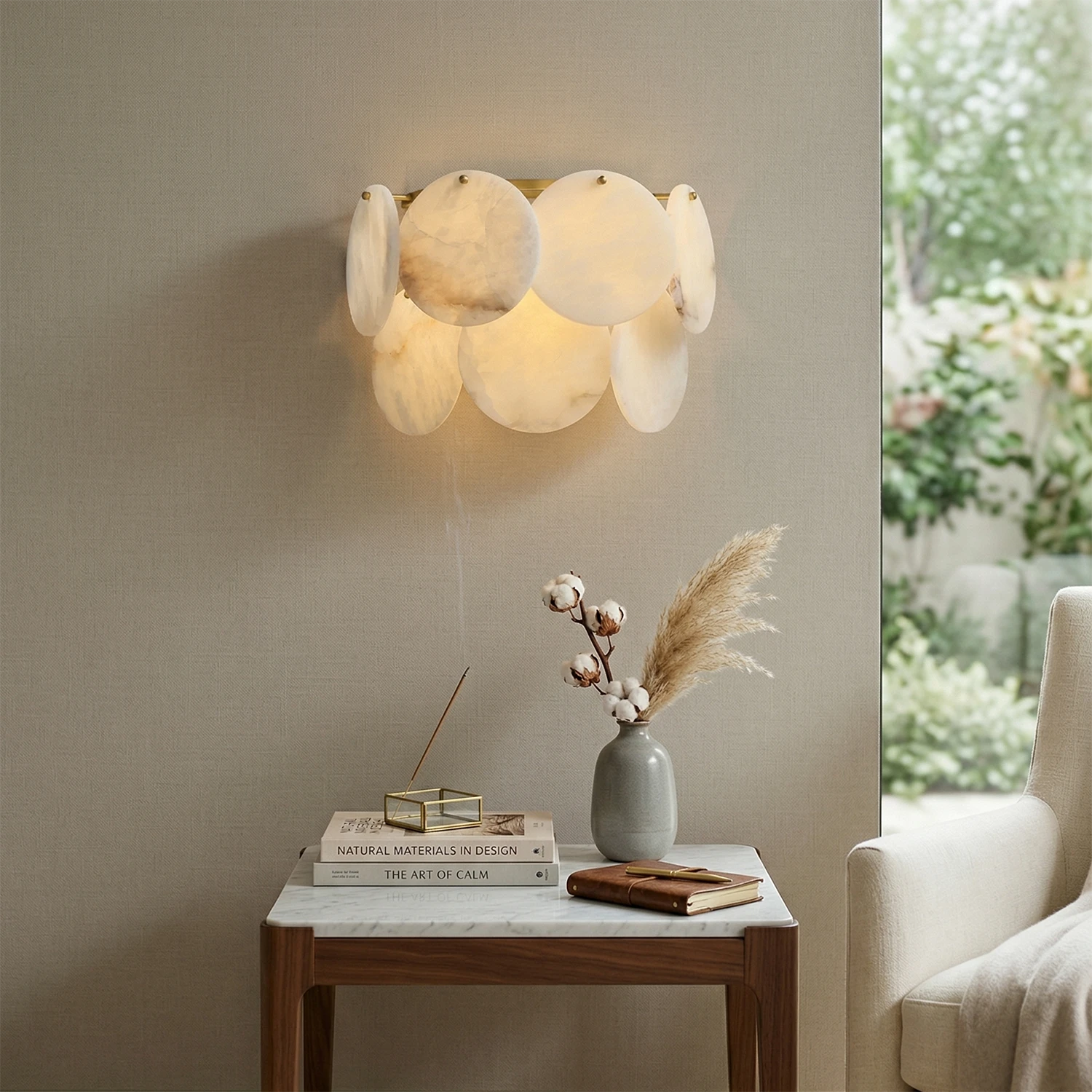 Alabaster Double Layer Round Wall Lamp - Relaxed Living Area Accent | HoaiLamp