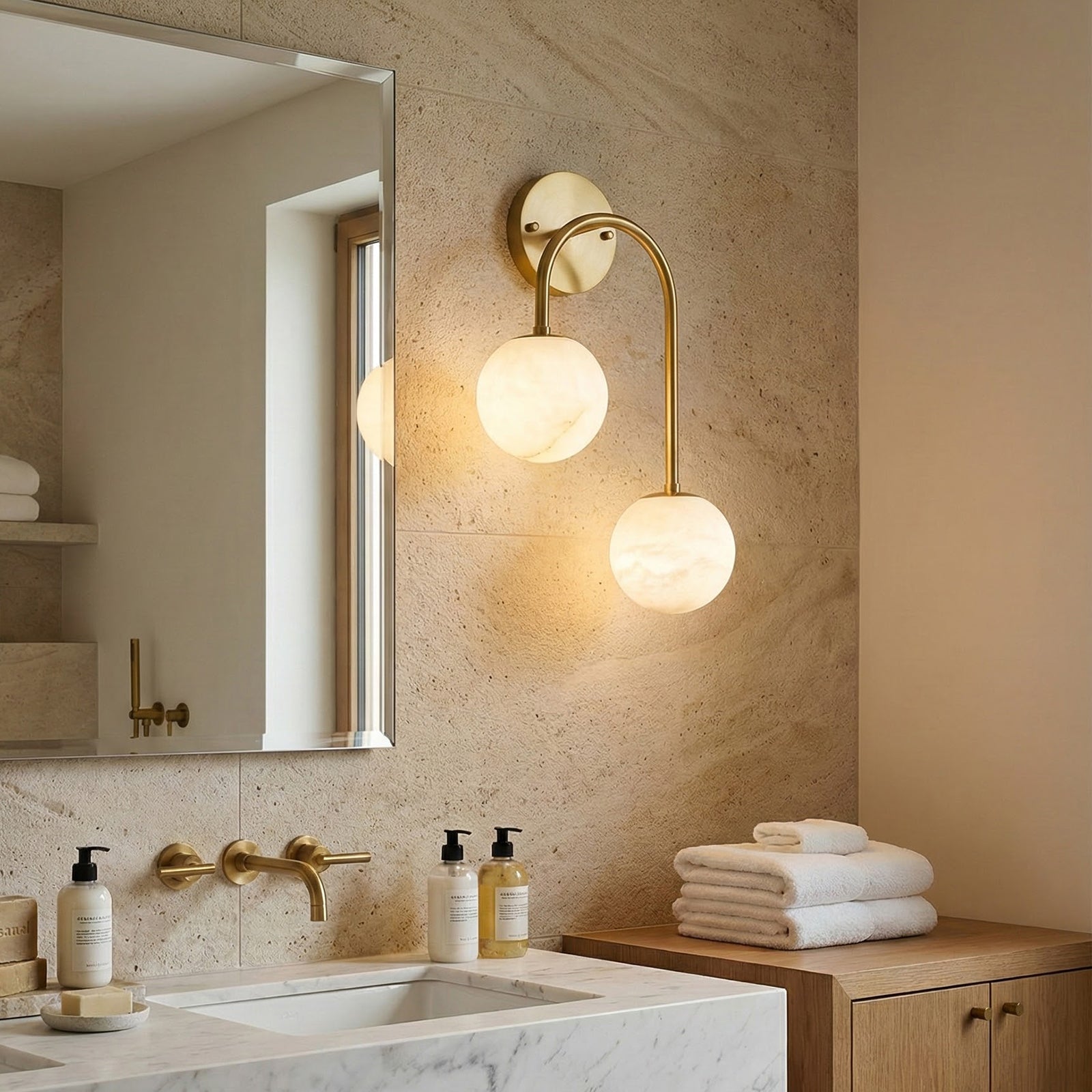 Alabaster Double Spherical U Shape Wall Lamp