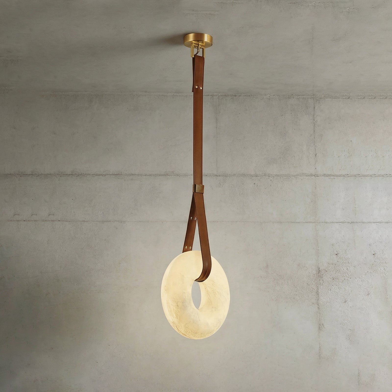 Alabaster Loop Leather Pendant - Industrial Stucco Vignette | HoaiLamp