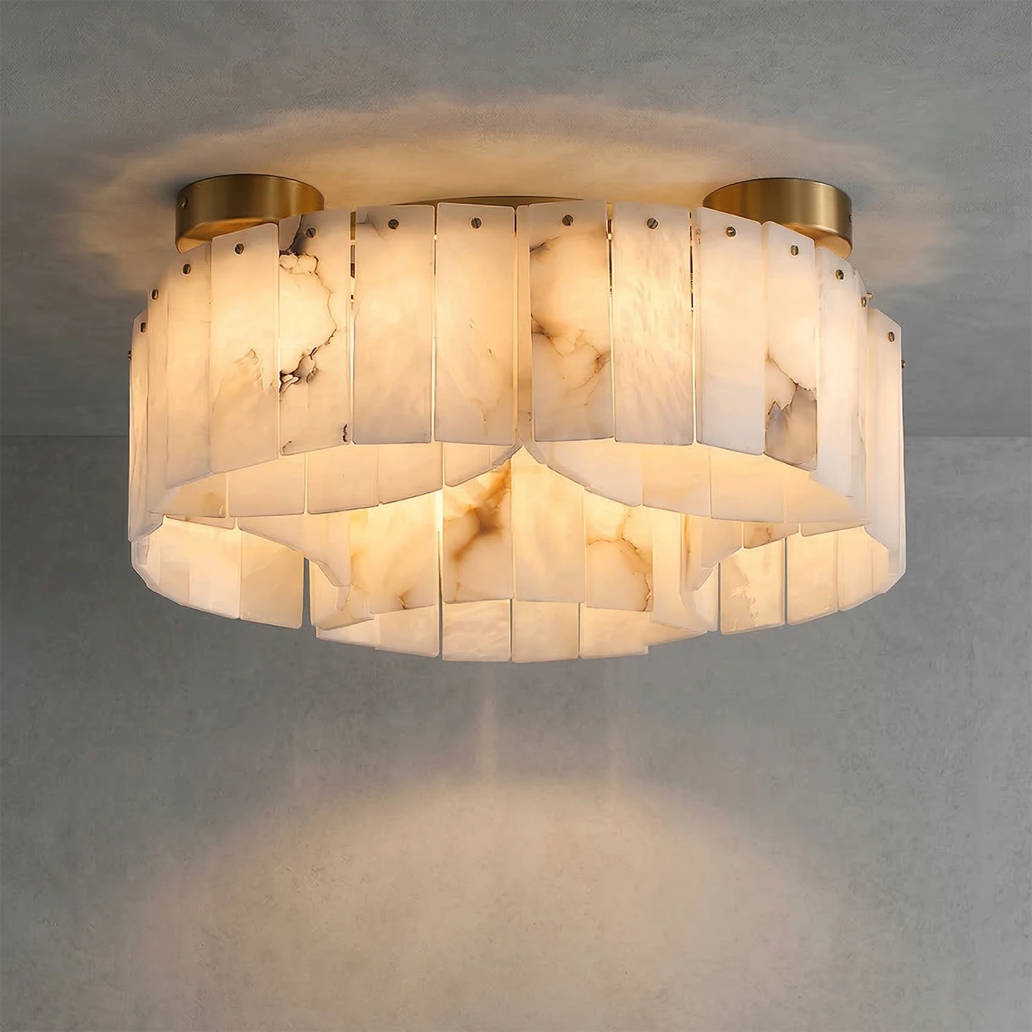 Alabaster Modern Brass Ceiling Lamp - Minimalist Concrete Ceiling Ambient Glow | HoaiLamp