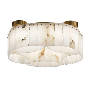 Alabaster Modern Brass Ceiling Lamp - White Background Studio Light-On Showcase | HoaiLamp