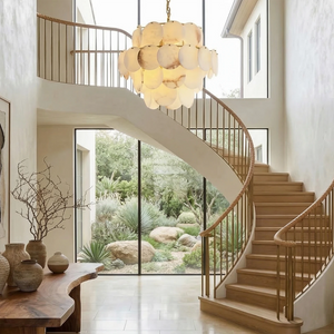 Alabaster Tiered Round Chandelier - Elegant Spiral Staircase Dynamic Pendant | HoaiLamp