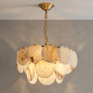 Alabaster Tiered Round Chandelier - Minimalist Studio Gray Wall Ambient Glow | HoaiLamp