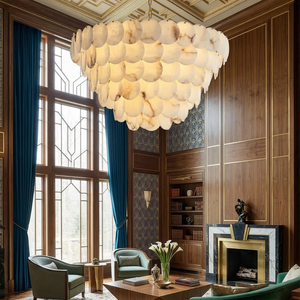 Alabaster Tiered Round Chandelier - Vintage Gentleman Study Room Fireplace Decor | HoaiLamp