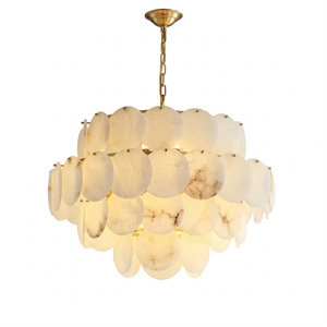 Alabaster Tiered Round Chandelier - White Background Large 4-Tier Luxury Spec | HoaiLamp