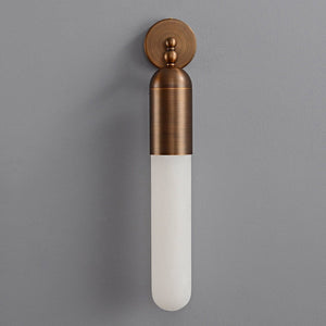 Alabaster Tube Wall Sconce - Studio Grey Background Front Unlit Stone Texture | HoaiLamp