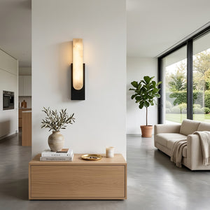 Alberta Brass Marble Wall Light - Contemporary Salon Wooden Block Stool Fiddle Leaf Fig | HoaiLamp