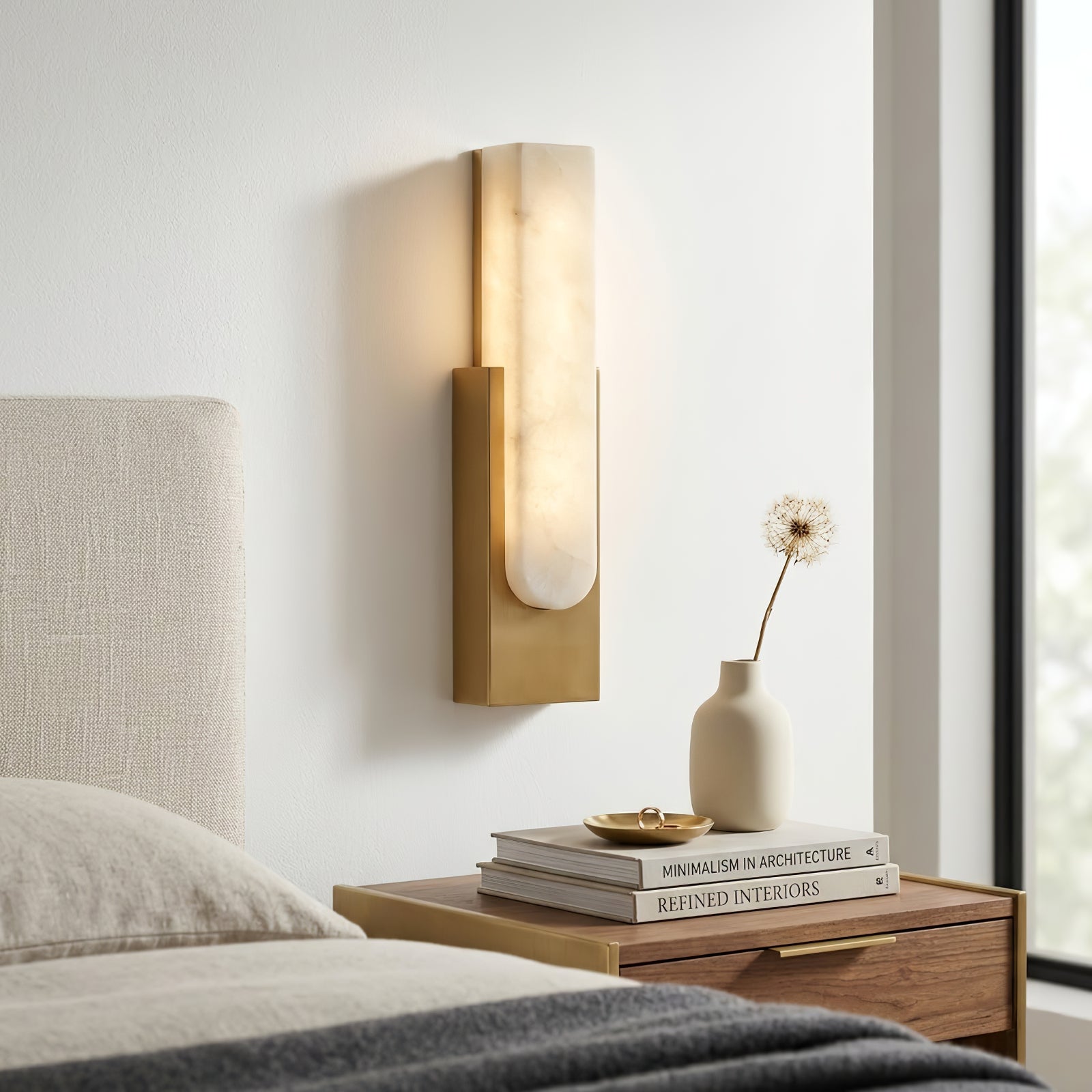 Alberta Brass Marble Wall Light - Brushed Brass Bedroom Bedside Nightstand Cozy Palette | HoaiLamp