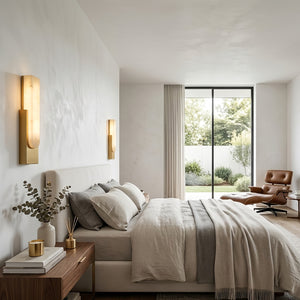 Alberta Brass Marble Wall Light - Modern Scandinavian Open-Concept Great Room | HoaiLamp