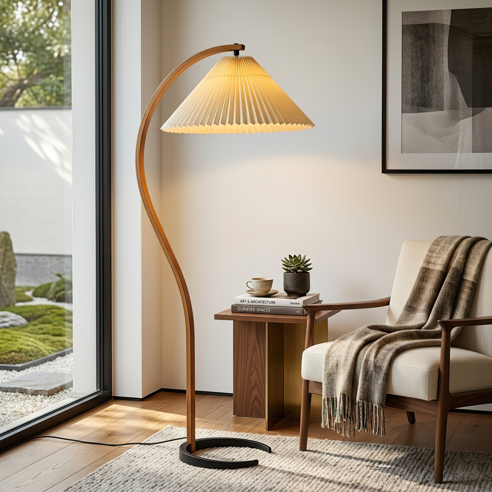 Arc Bentwood Floor Lamp - Modern Living Room Armchair Oasis | HoaiLamp