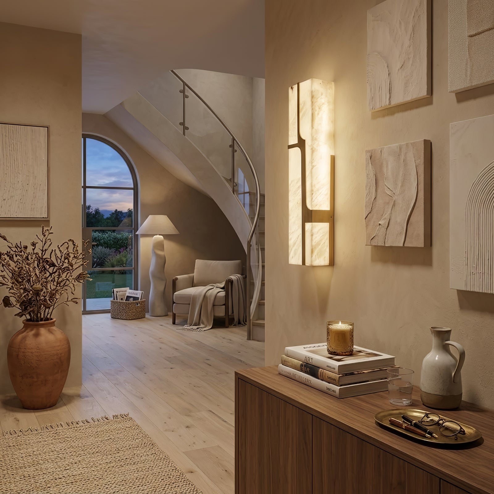 Ariel Modern Alabaster Column Sconce - Staircase Landing Corridor Low Credenza Glow | HoaiLamp