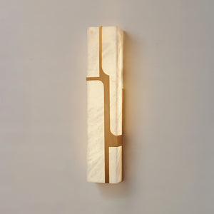 Ariel Modern Alabaster Column Sconce - White Background Geometric Asymmetric Metal Trim | HoaiLamp
