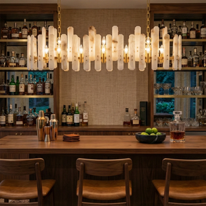 Artisanal Alabaster Large Chandelier - Executive Home Bar Linear Fixture | HoaiLamp