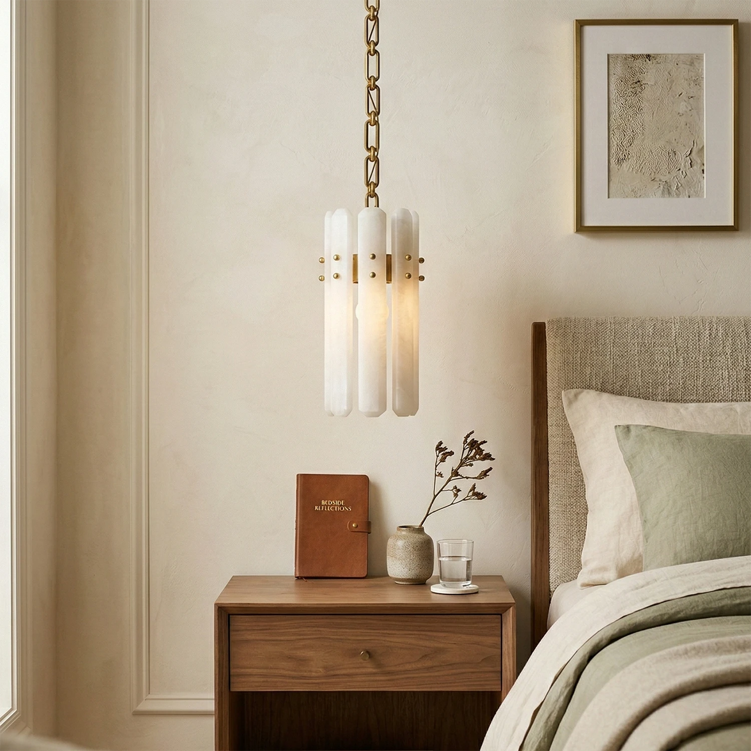 Artisanal Alabaster Large Chandelier - Mini Pendant Bedroom Bedside | HoaiLamp