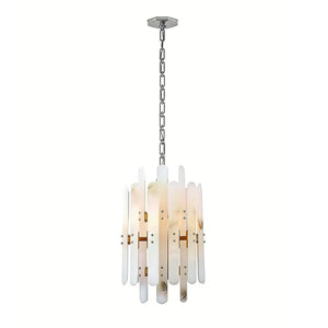 Artisanal Alabaster Large Chandelier - Studio 2-Tier Round Chrome Profile | HoaiLamp