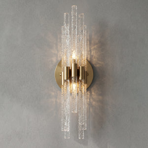 Artisanal Rippled Glass Wall Sconce - Studio Long Double Ended Variant Warm Lit Ambient Glow | HoaiLamp