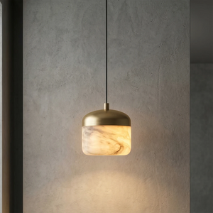 AstaVera Alabaster Pendant Light - Single Head Illuminated Minimalist Concrete Wall Backdrop | HoaiLamp