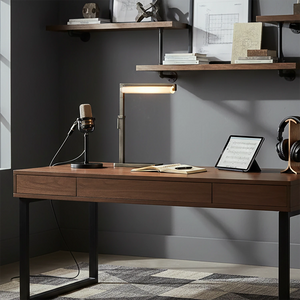 Audobos Glass Task Table Lamp - Moody Home Office Corner Wooden Desk | HoaiLamp