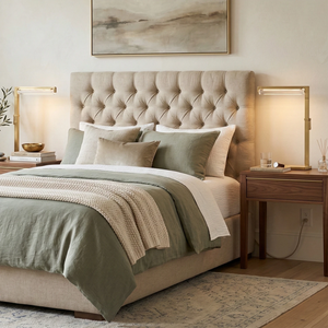 Audobos Glass Task Table Lamp - Symmetrical Transitional Bedroom Tufted Headboard | HoaiLamp