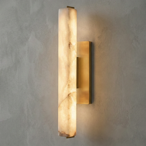 Audon Natural Linear Alabaster Stone Wall Sconce - Studio Grey Concrete Wall Illuminated Warm Ambient Glow | HoaiLamp