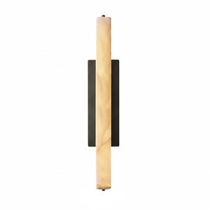 Audon Natural Linear Alabaster Stone Wall Sconce - Studio White Background Slim Rectangular Black Hardware Unlit | HoaiLamp