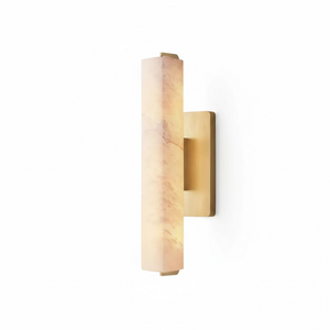 Audon Natural Linear Alabaster Stone Wall Sconce - Studio White Background Thick Cylinder Gold Brass Unlit | HoaiLamp