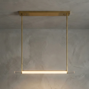 Audubon Crystal-Glow Multi-Bar Linear Chandelier - Studio Light Gray Backdrop Brushed Gold Single Bar Lit | HoaiLamp