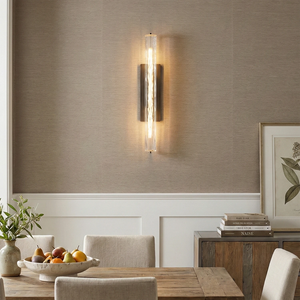 Audubonne Minimalist Crystal Column Sconce - Elegant Dining Space White Wainscoting Paneling | HoaiLamp